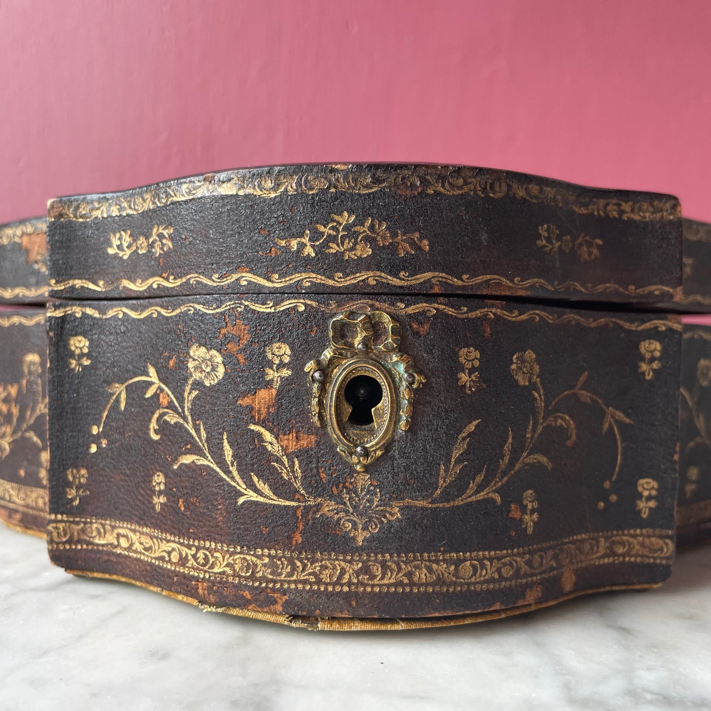 Antique Tooled & Gilded Leather Jewelry Box