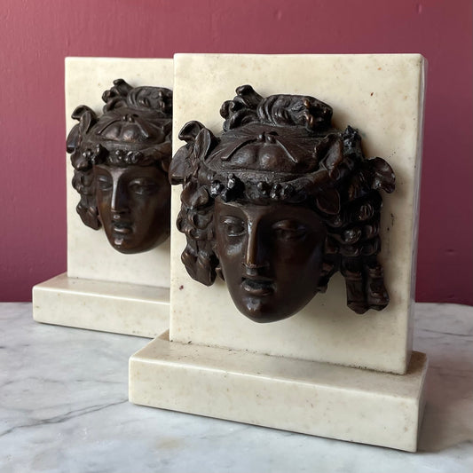 Vintage Mascaron Alabaster Bookends