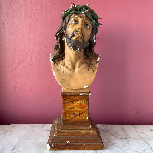 Cristos de Limpias | Antique Plaster Bust of Christ with Glass Eyes