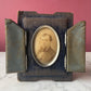 Victorian Photos on Glass in Blue Velvet Frames