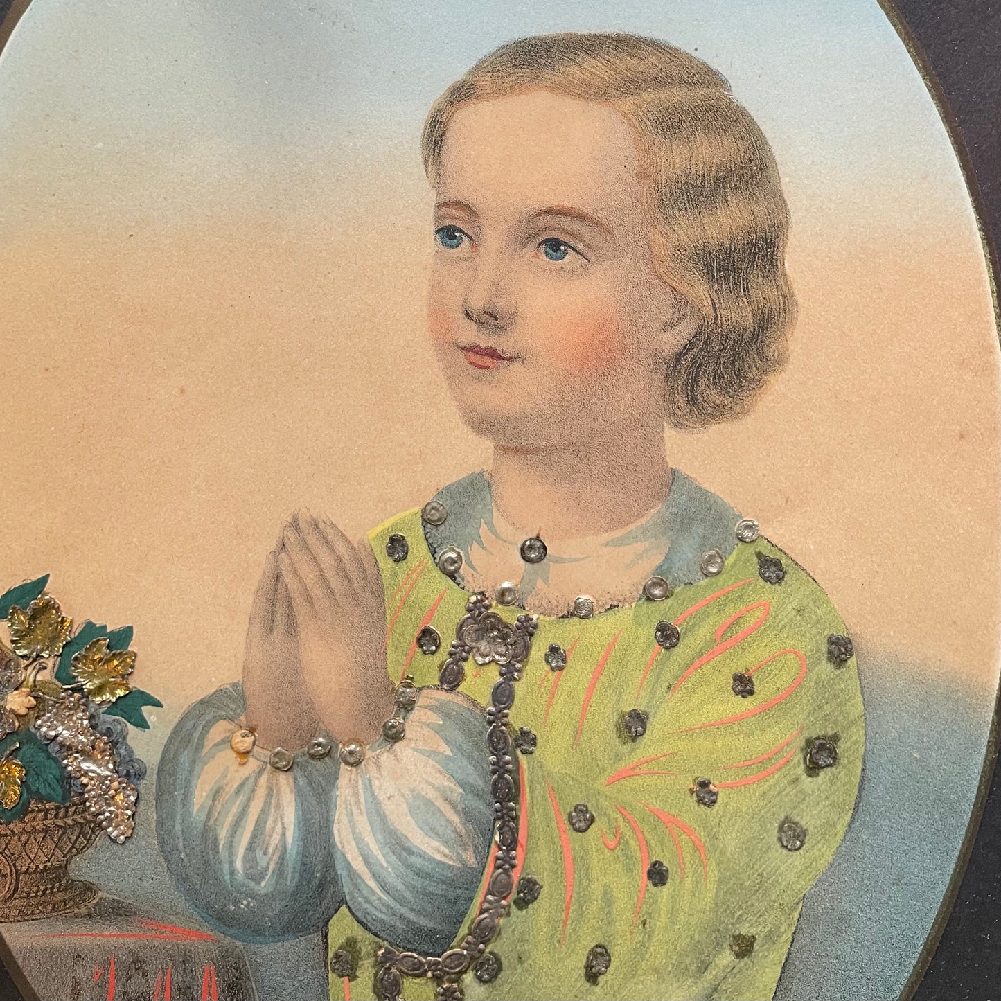 Antique German Devotional Print with Dresden Paper Die Cuts