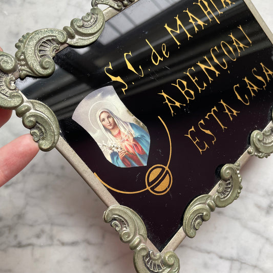 Vintage Portuguese Reverse Glass House Blessing