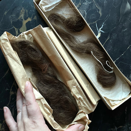 Antique Hair Cuttings in Original Box with Comb