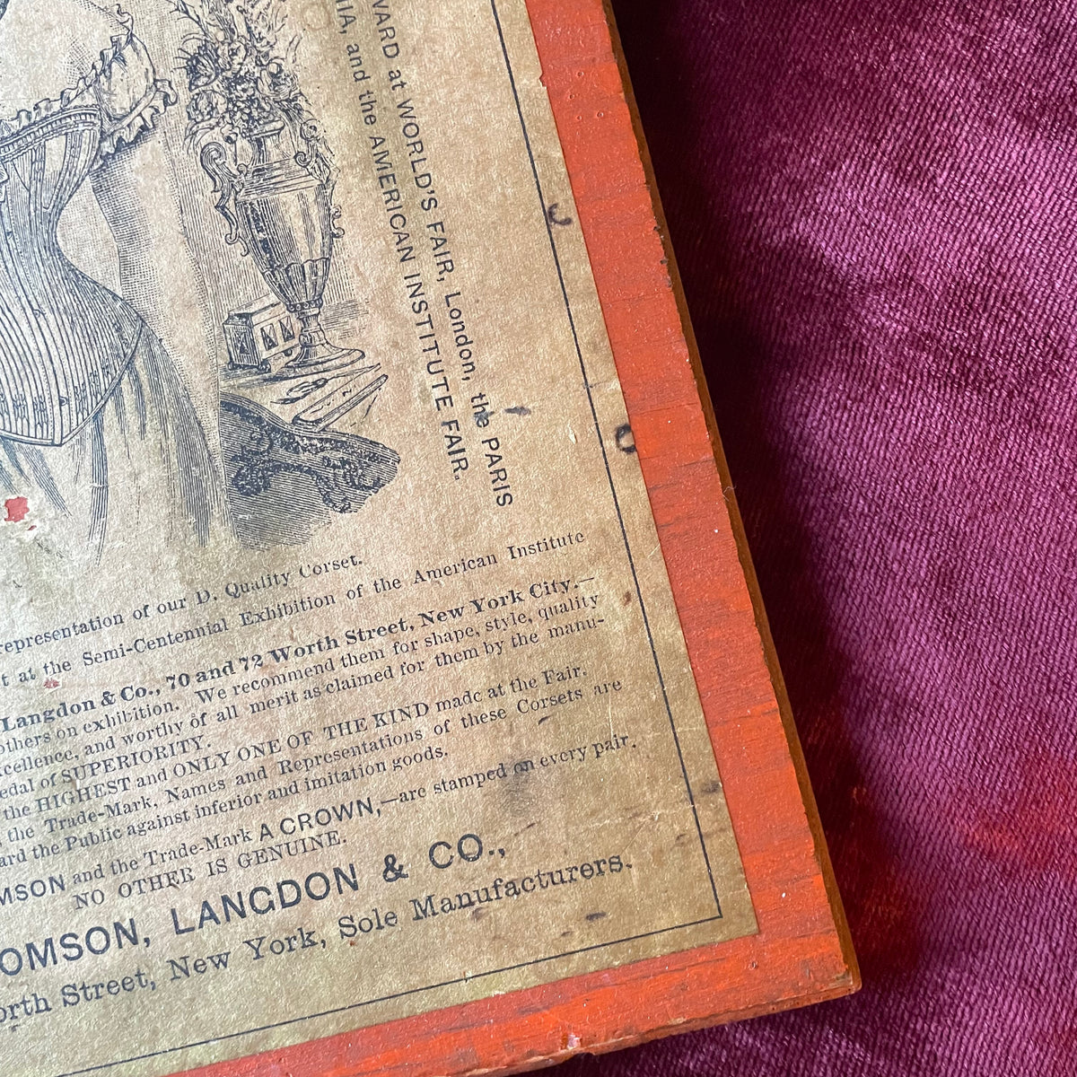 Victorian Corset Ad on Wooden Board
