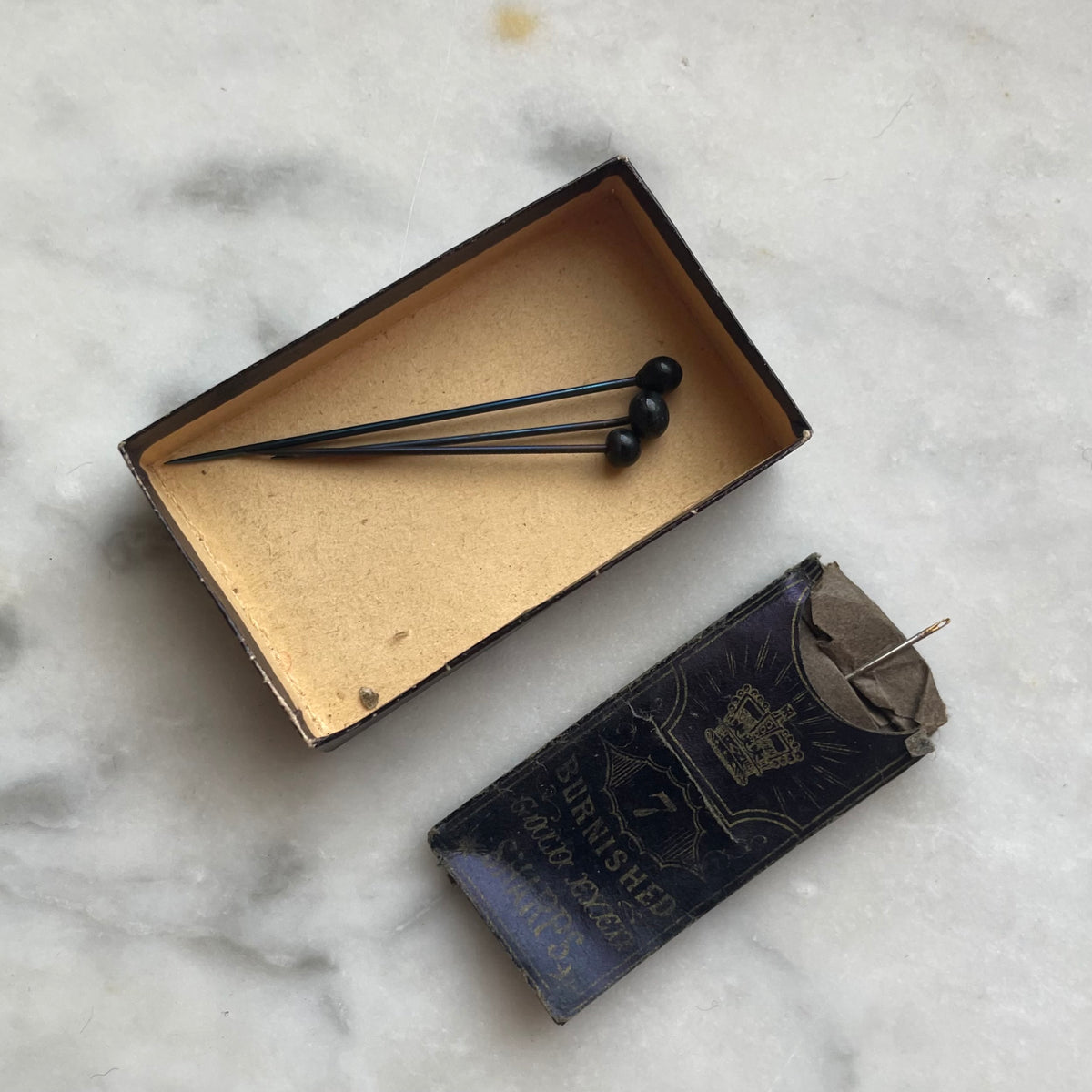 Antique Box of Mourning Pins