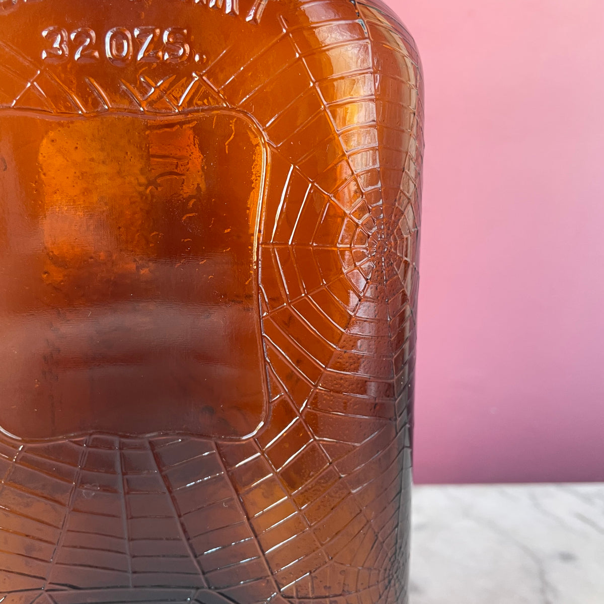 Antique Spiderweb Amber Glass Whiskey Bottle | Full Quart | 32 oz