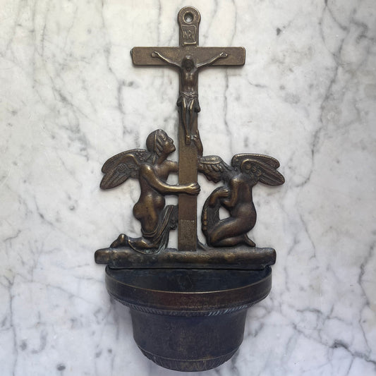 Antique Brass Holy Water Font with Angels