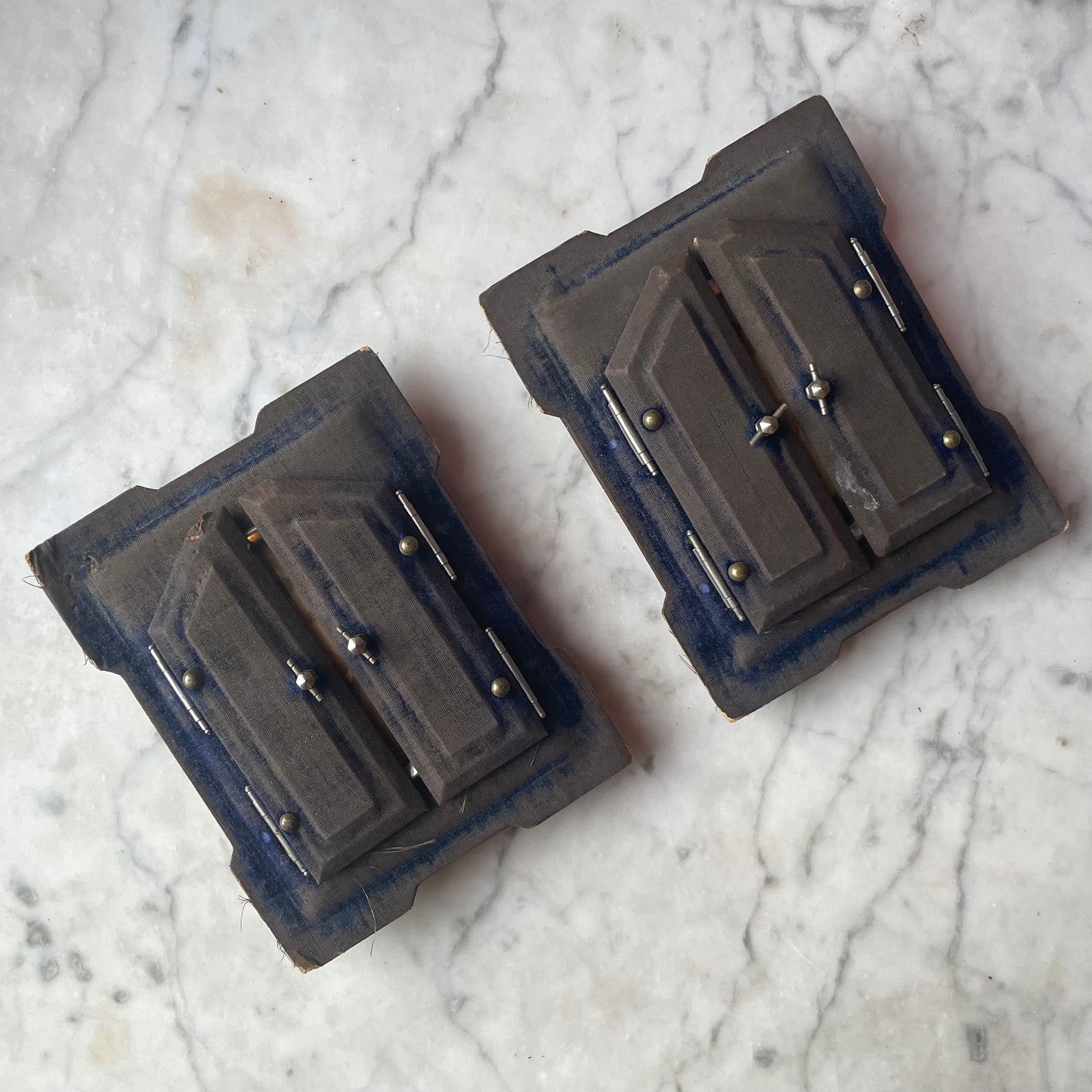 Victorian Photos on Glass in Blue Velvet Frames