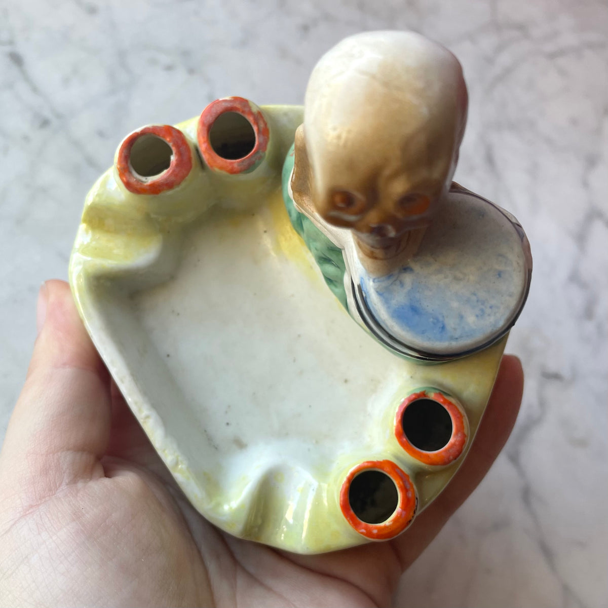 Vintage Skeleton Ashtray and Cigarette Holder