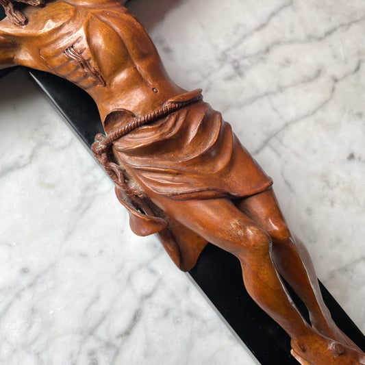 Large Antique Carved Wood Crucifix
