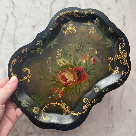 Victorian Hand Painted Tole Tray with Pearl