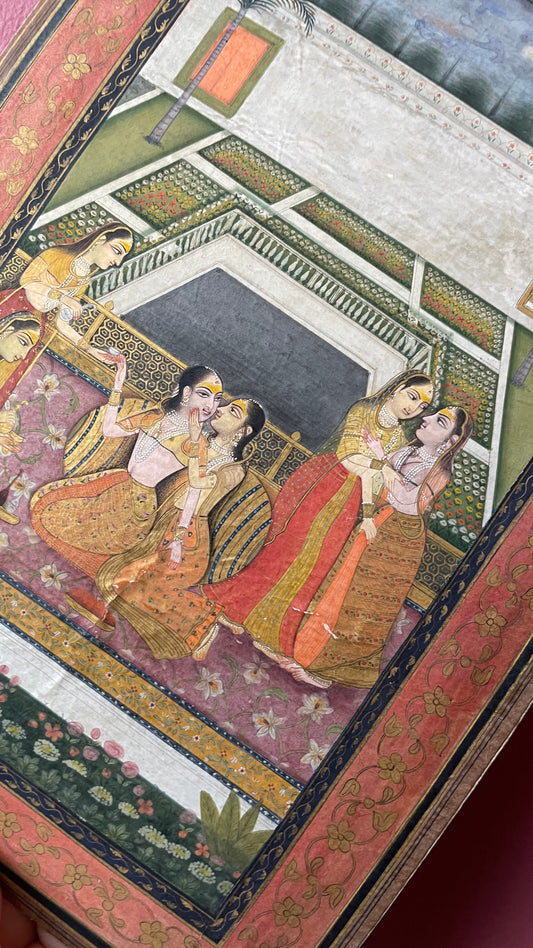 Antique Indian Erotic Gouache Painting