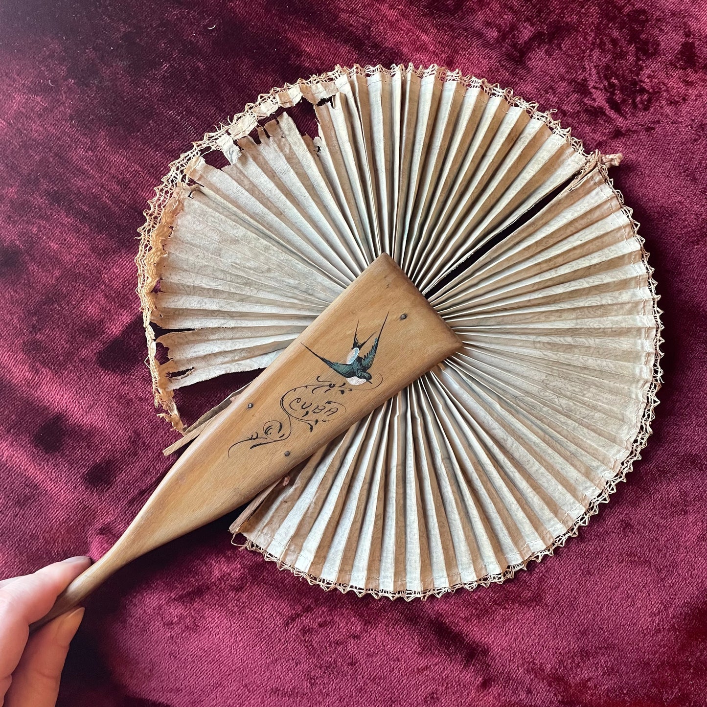 Antique Drawstring Fan with Mirror | Cuba Souvenir