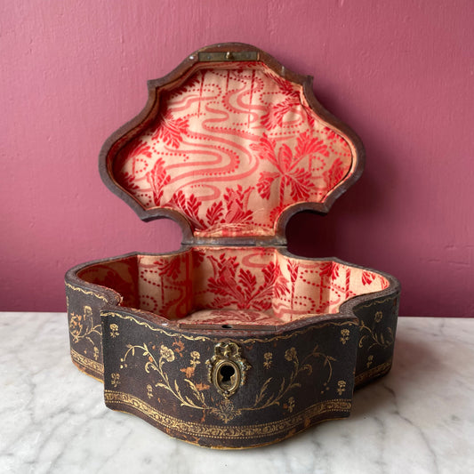 Antique Tooled & Gilded Leather Jewelry Box