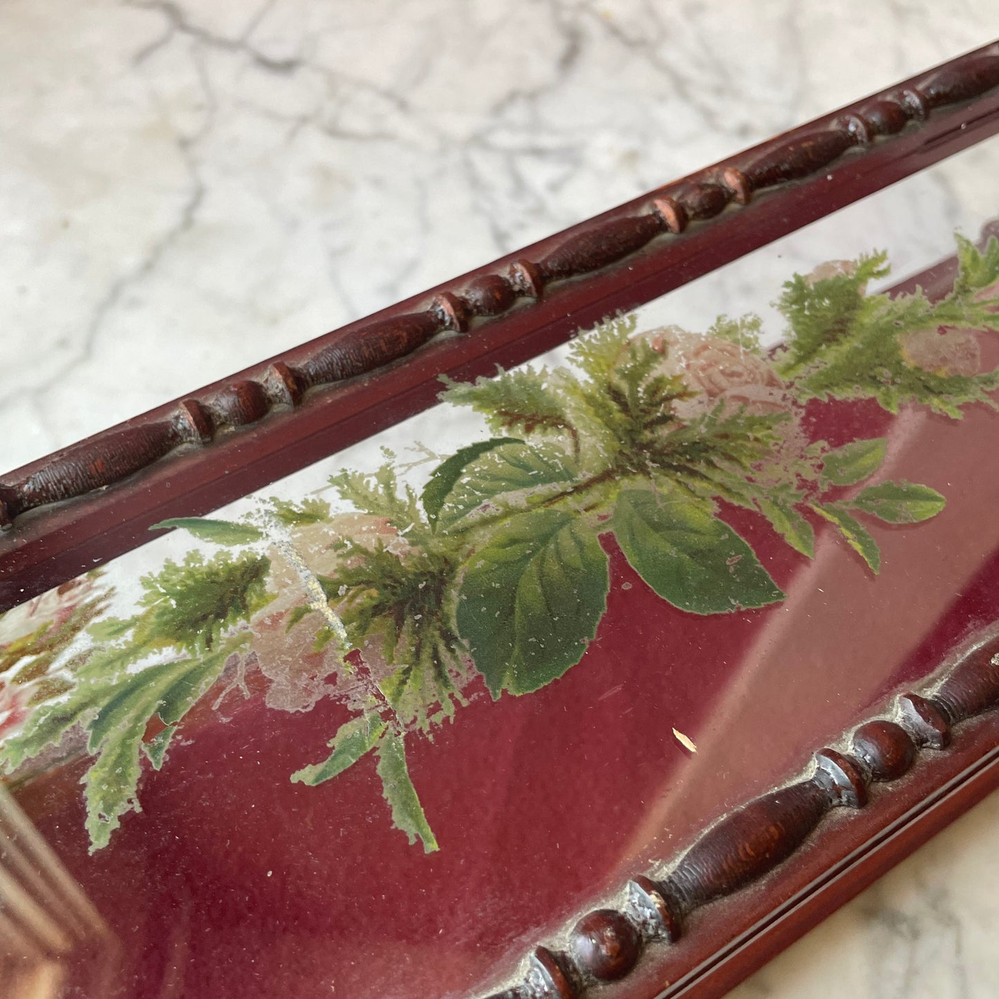 Antique Glass & Wood Glove Box