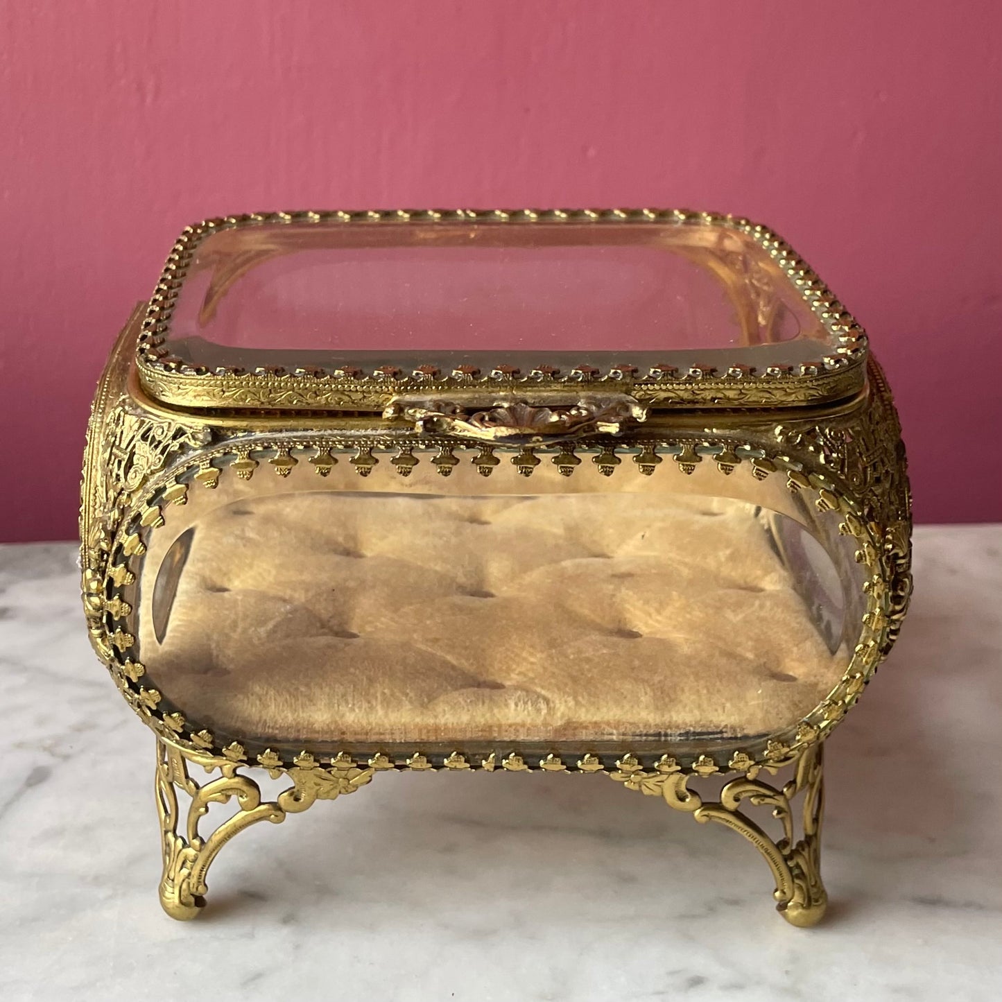 Antique Bevelled Glass Jewelry Casket