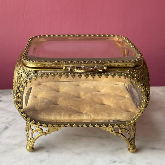Antique Bevelled Glass Jewelry Casket