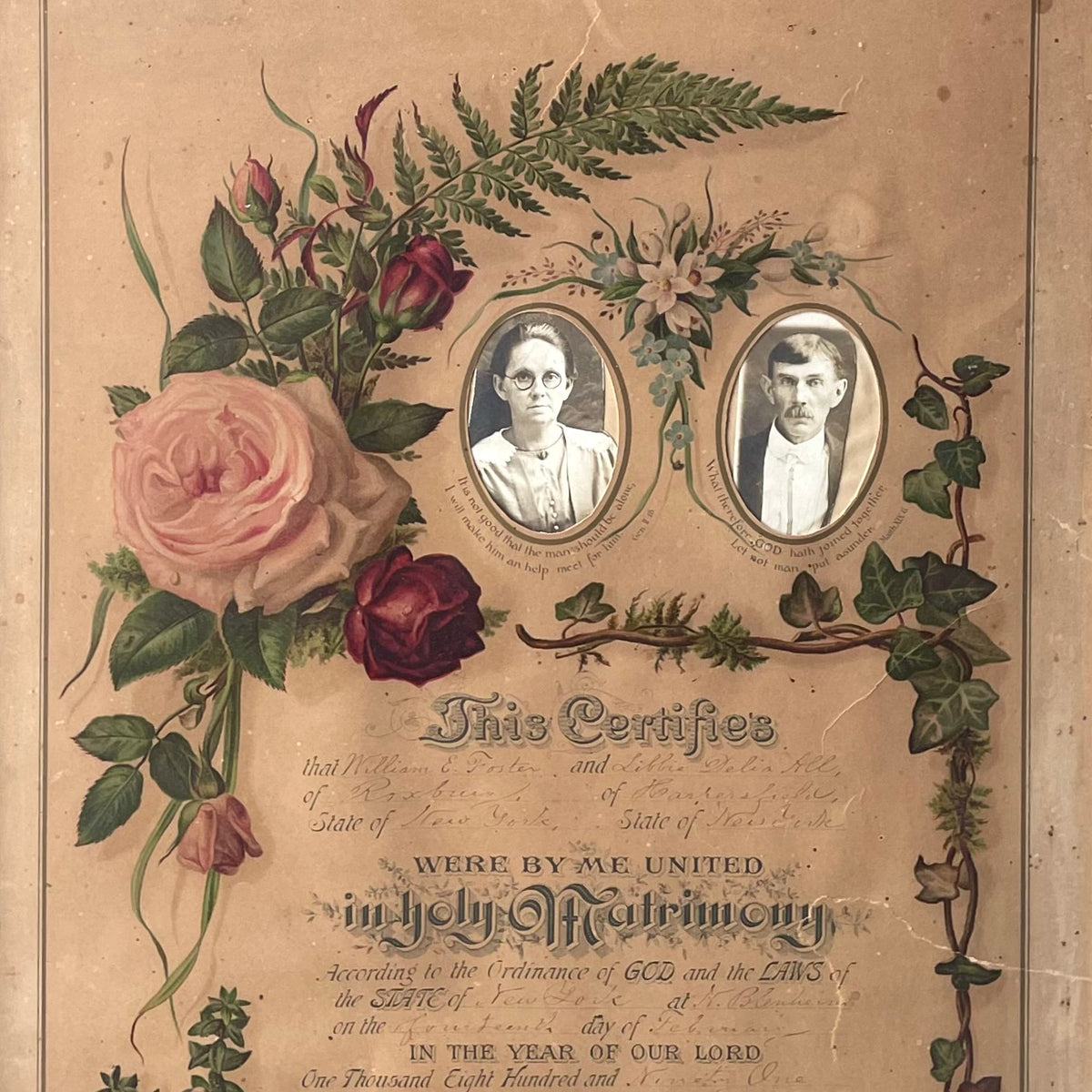 Victorian Marriage Certificate in Original Frame