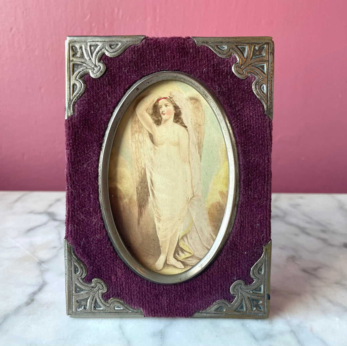 Victorian Angel Carte de Visite in Purple Velvet Frame