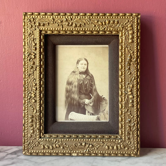 Victorian Girl with Super Long Hair | Framed Cabinet Card Photo