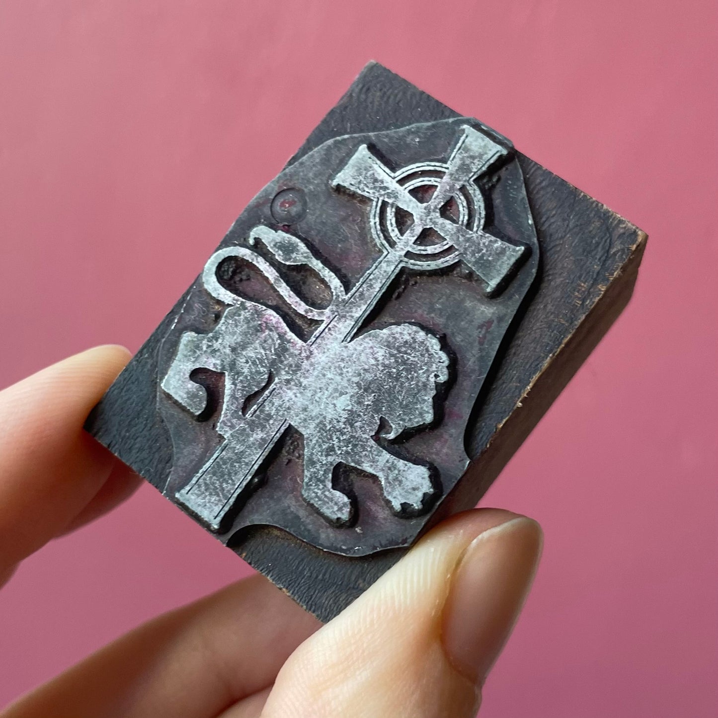 Antique Printer’s Block or Cliché | Cross & Lion
