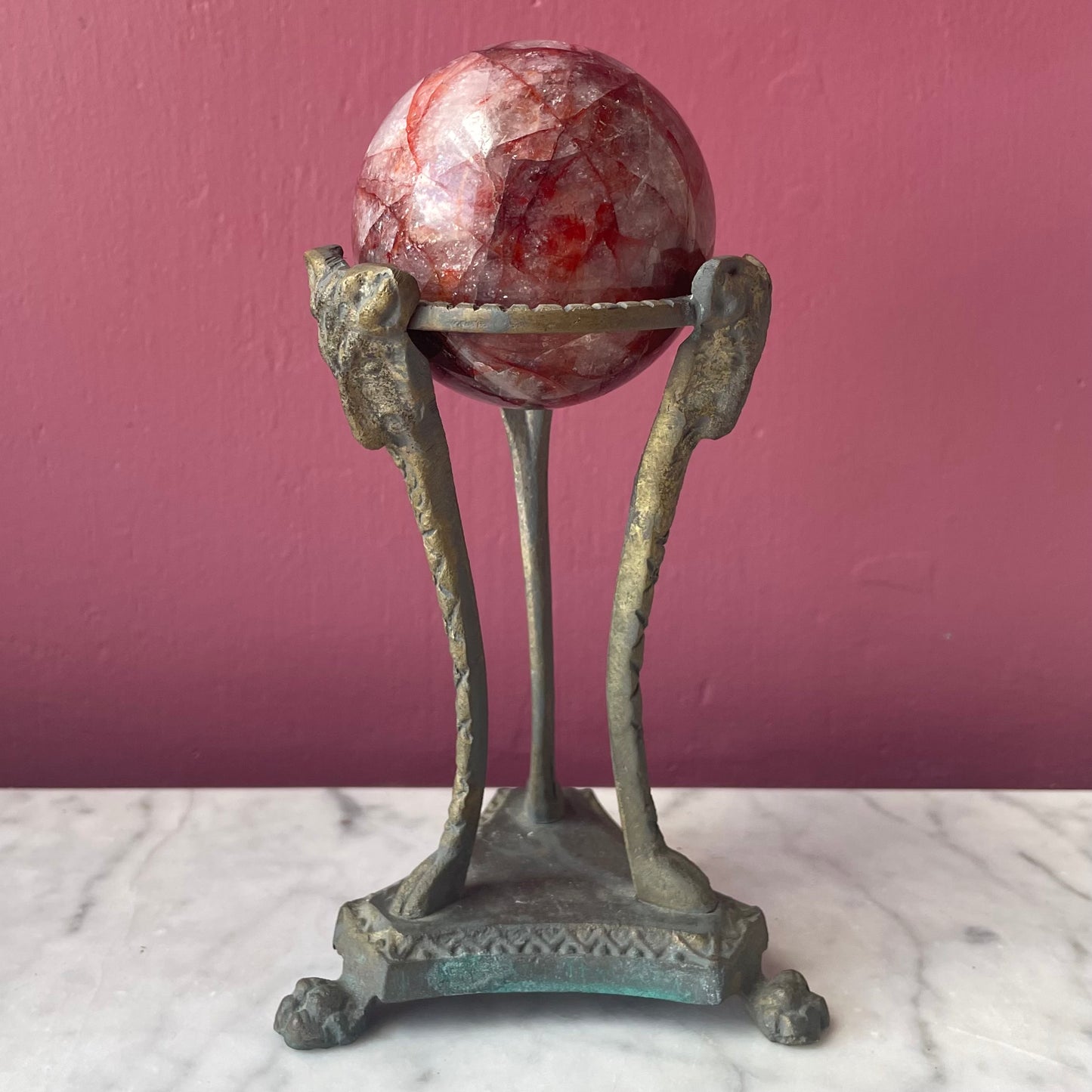 Antique Baphomet Stand with Fire Quartz Orb