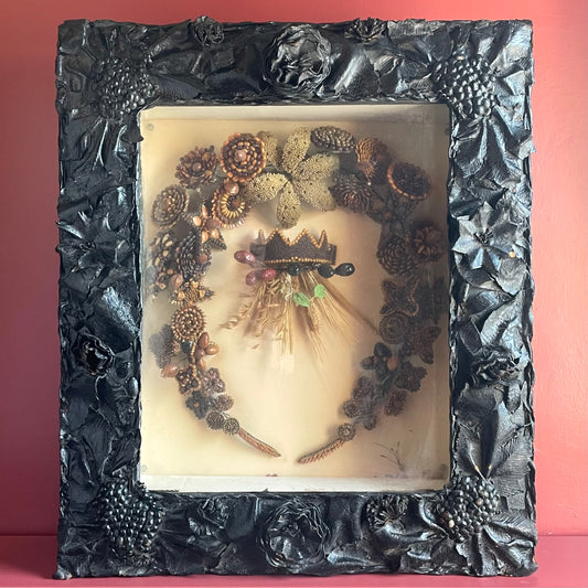 Victorian Seed Wreath in Leatherwork Shadow Box