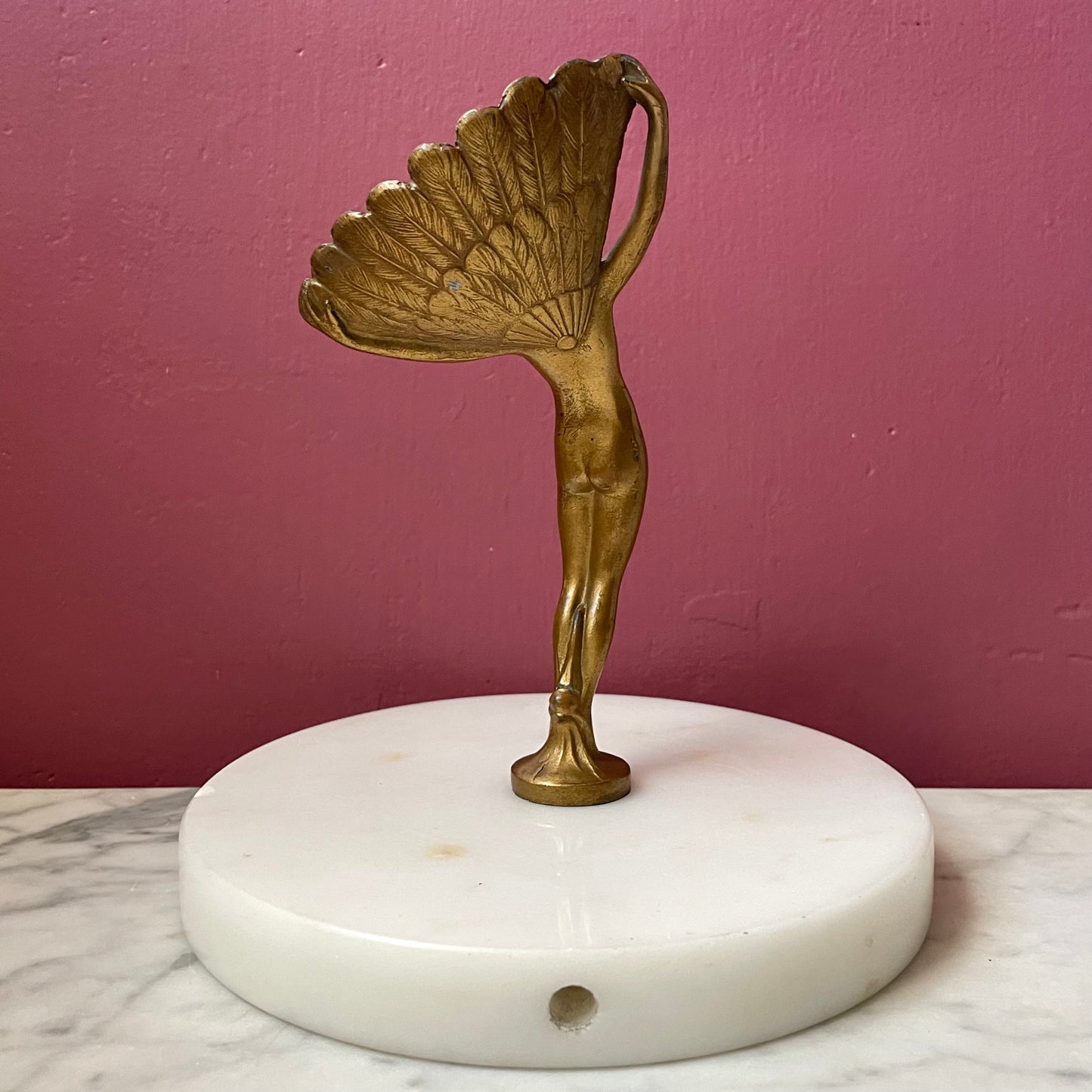 Vintage Fan Dancer on Marble Base