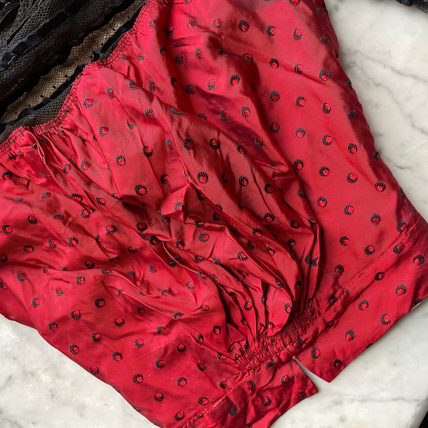 Victorian Heart Shaped Red Silk & Black Mesh Blouse