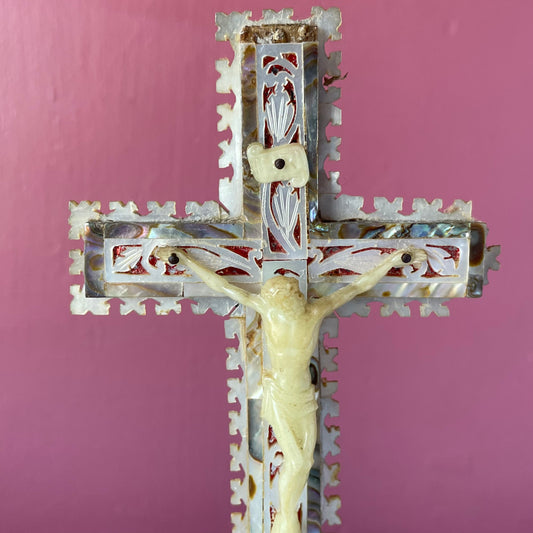 Antique Mother of Pearl Standing Crucifix