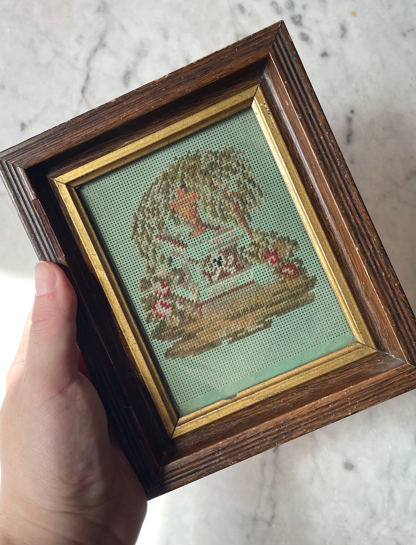 Victorian Mourning Punch Paper Embroidery | Weeping Willow with Urn & Skull