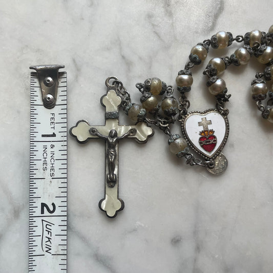 Antique Sacred Heart Rosary & Ring Set