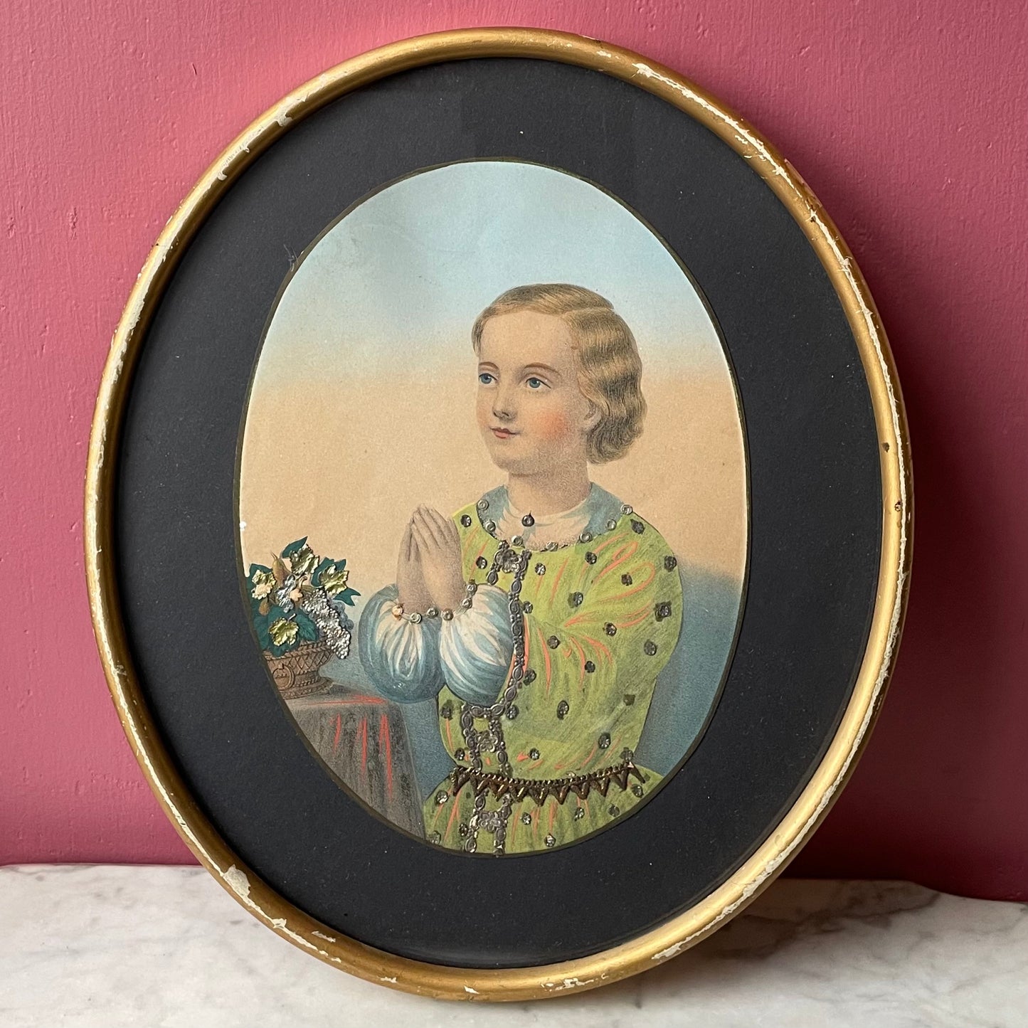 Antique German Devotional Print with Dresden Paper Die Cuts