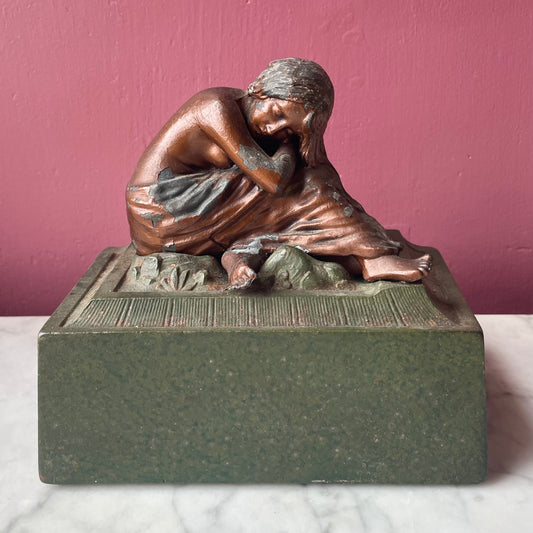 Grieving Girl Antique Art Nouveau Bookends