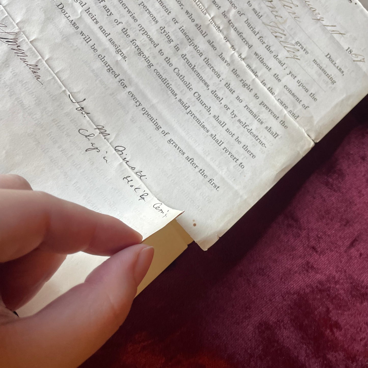 Holyhood Catholic Cemetery Deed | 1867