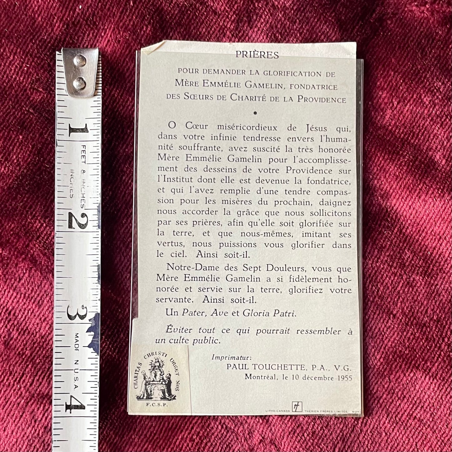 Blessed Émilie Gamelin Holy Card | Tertiary Relic