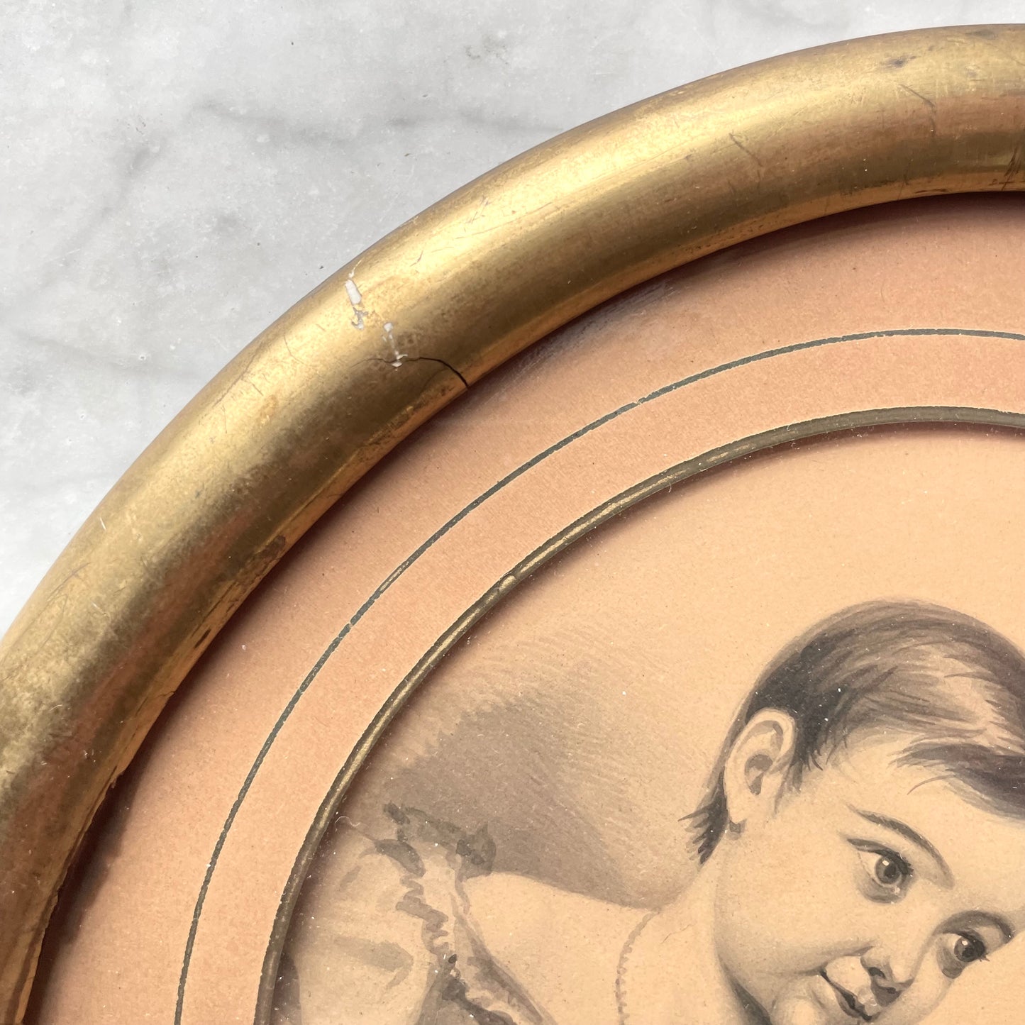 Early Victorian Hand Painted Grisaille of Young Child