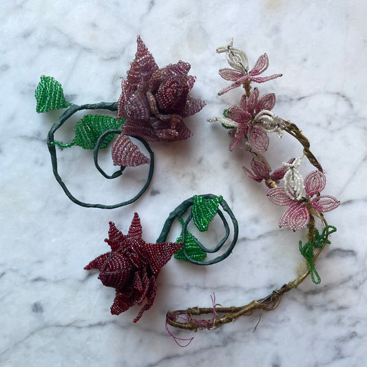Antique French Beadwork Flowers