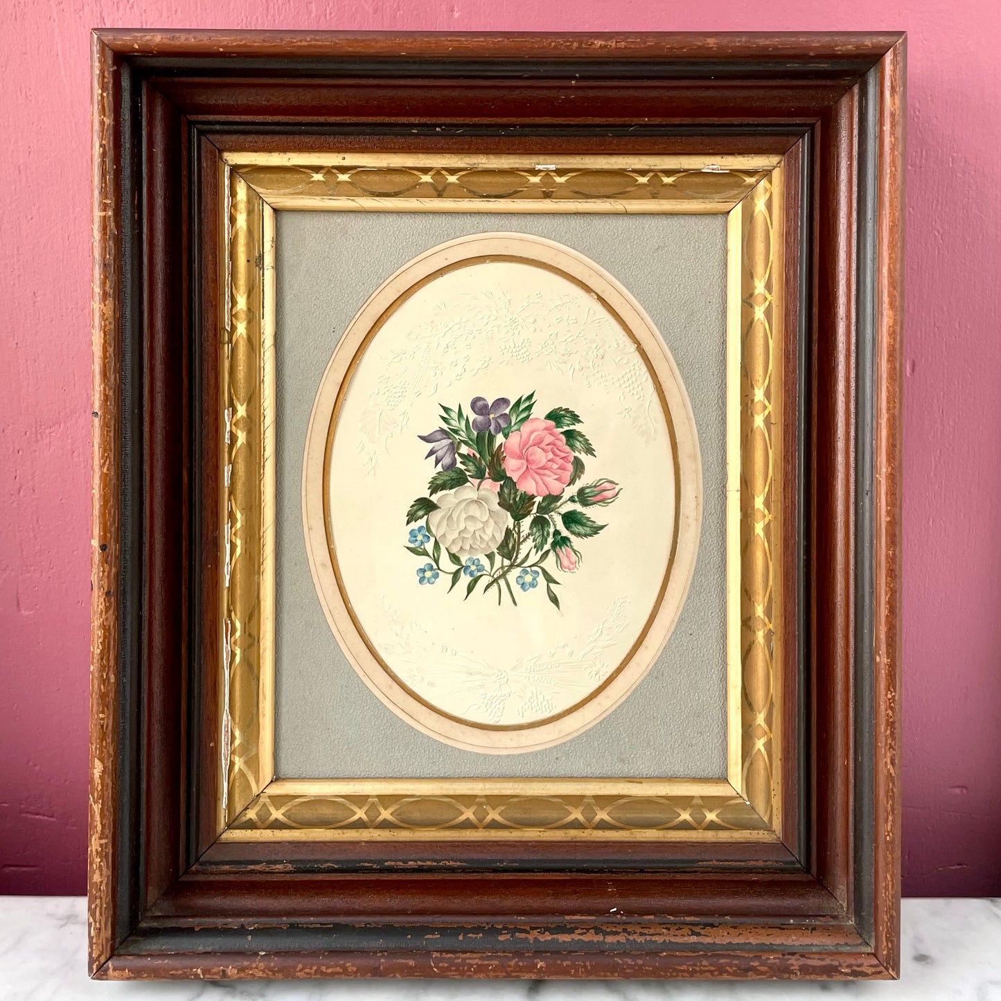 Victorian Floral Painting with Cut Paper Embellishments