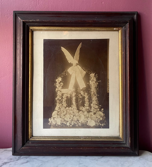Victorian Memorial Photo | Large Format Funeral Flowers with Dove in Wooden Frame | The Gates Ajar