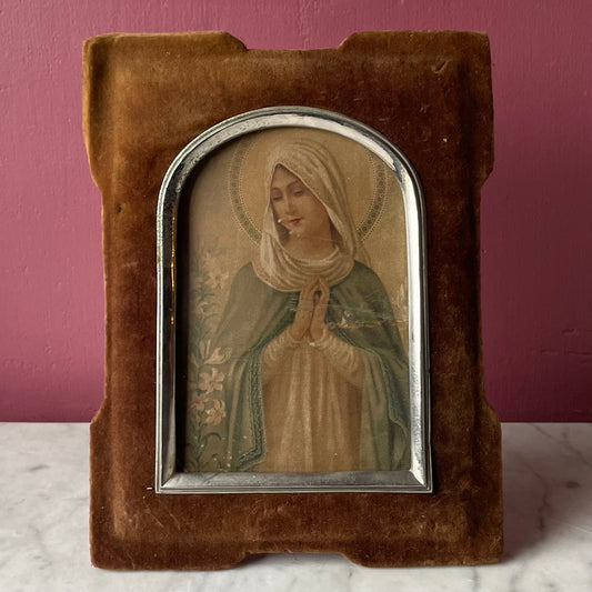 Virgin Mary Lithograph in Velvet Frame