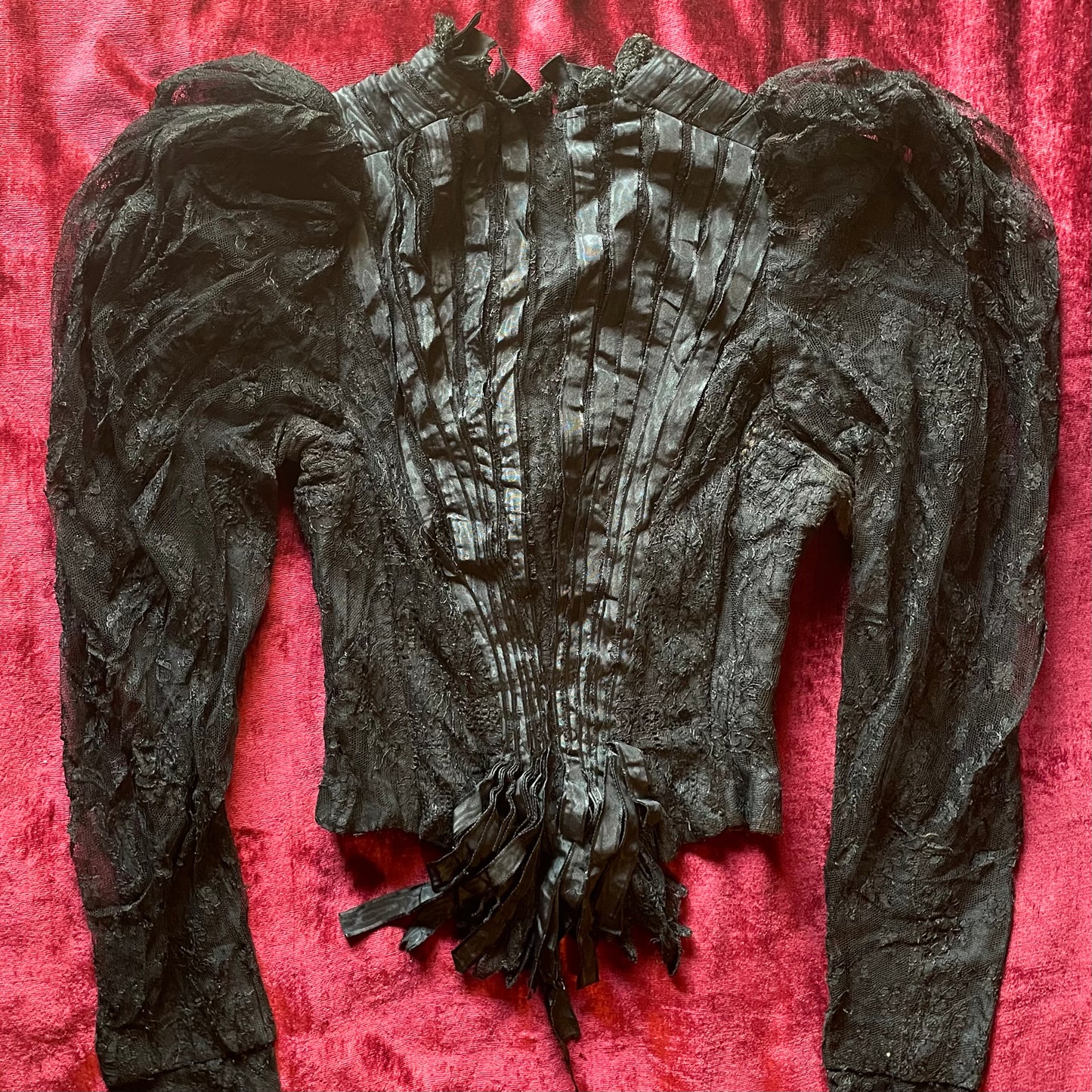 Victorian Black Lace and Watered Silk Top