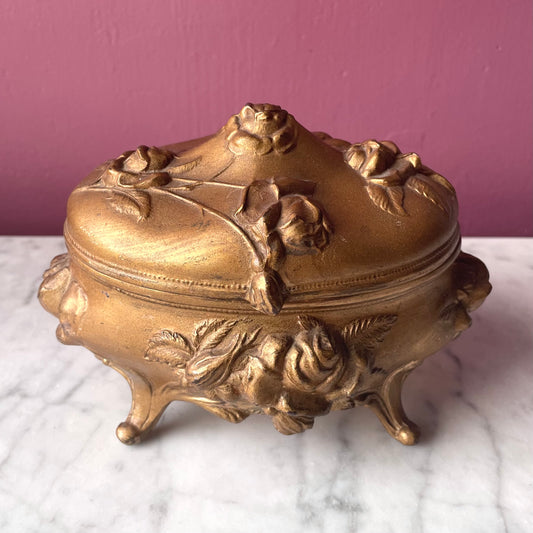 Antique Art Nouveau Brass Box with Roses