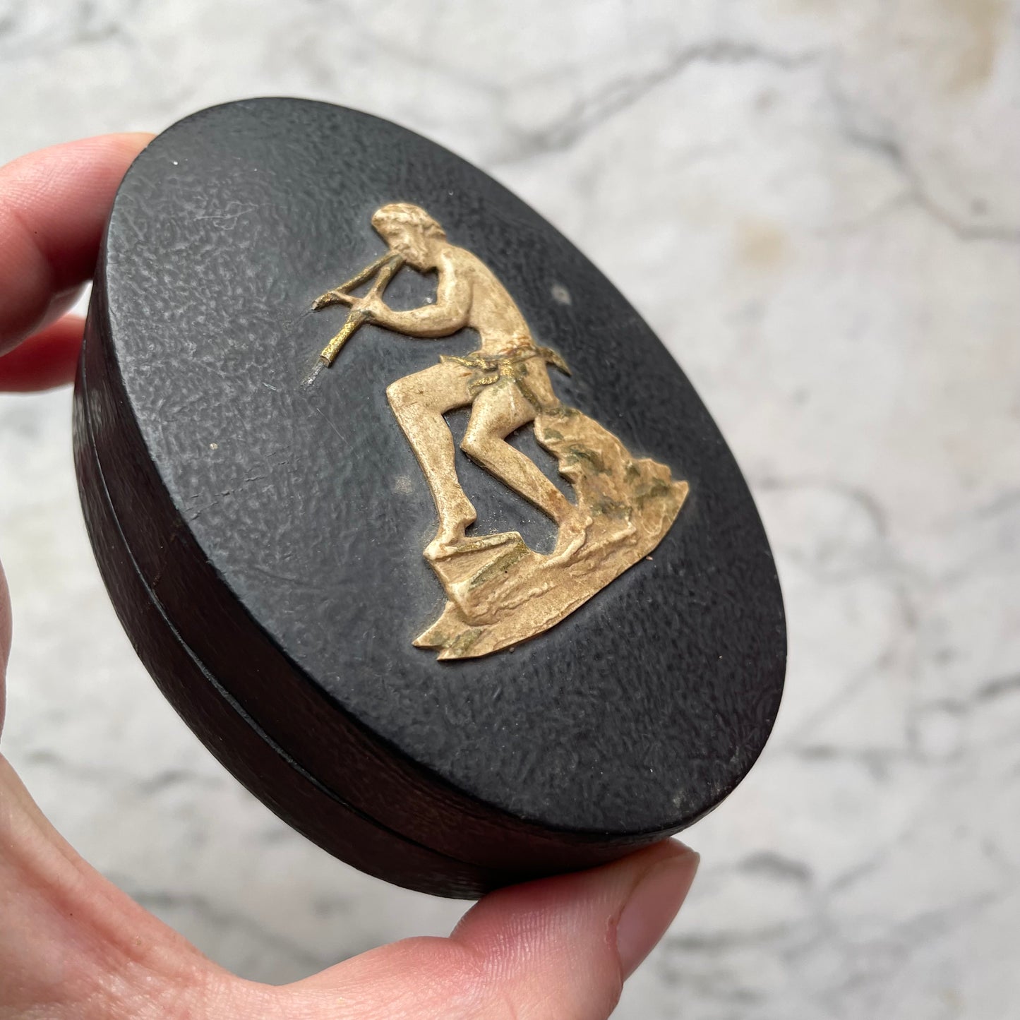 Antique Box with Pan Figure