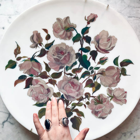 Antique Floral Painting on Milk Glass Plate