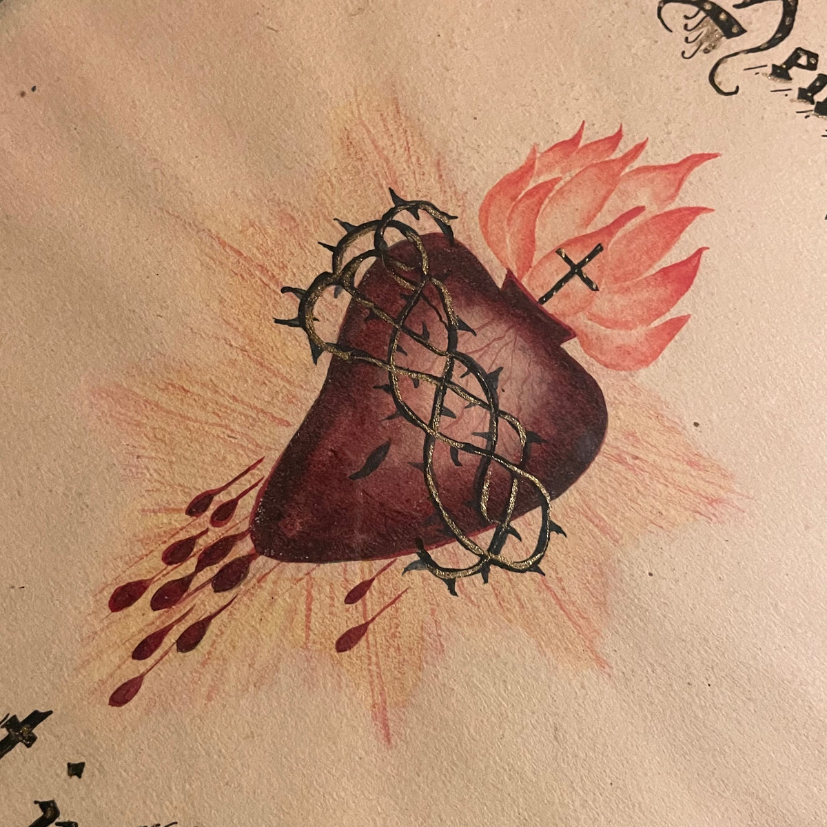 Antique Sacred Heart Painting