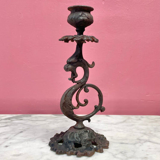 Antique Cast Iron Dragon Candleholder