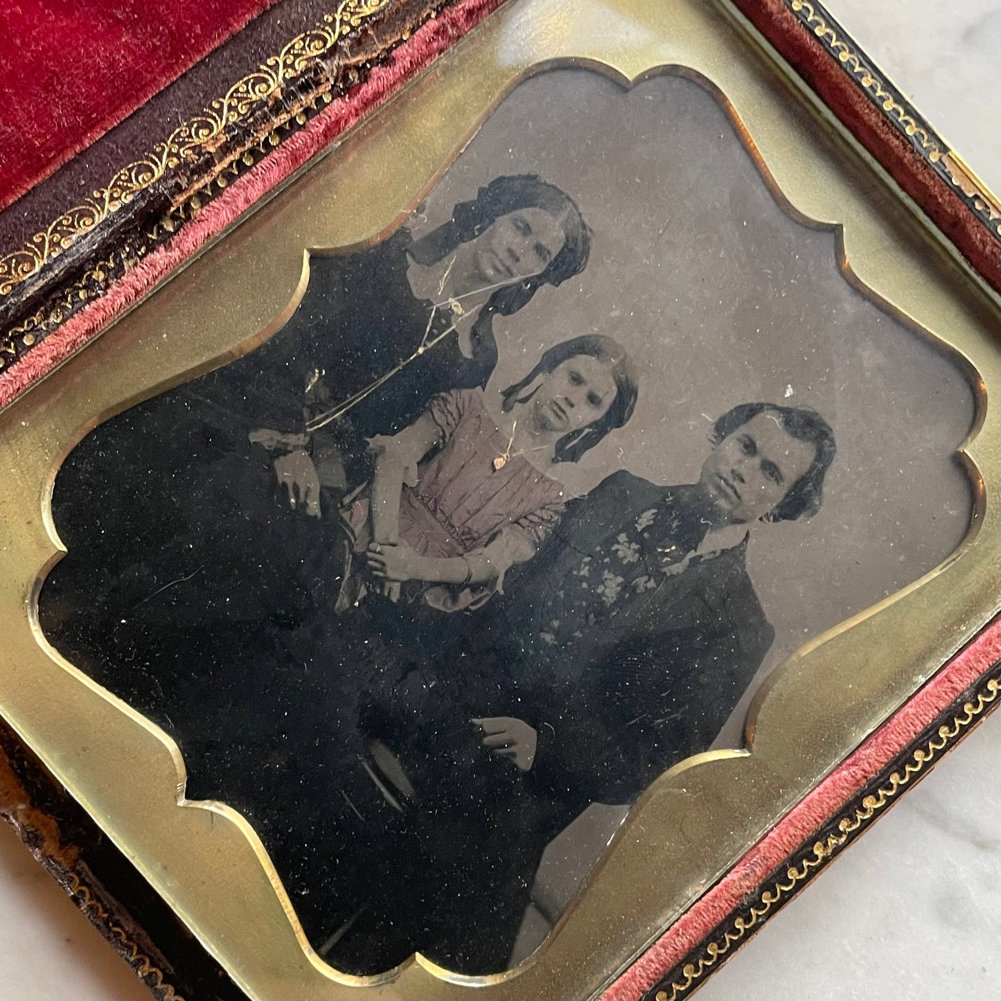 Victorian Half Plate Tintype in Mother of Pearl Case with Poem and Lock of Hair