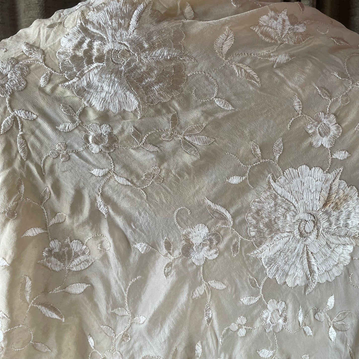 Antique Embroidered Silk Piano Shawl