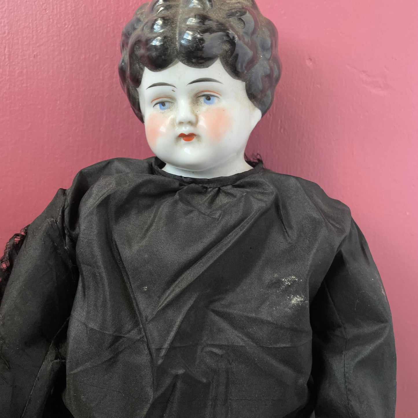 Victorian Doll in Black Silk Dress